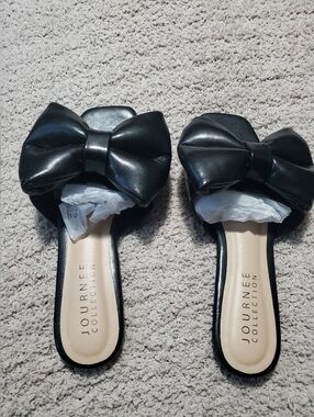 Journee Collection Black Bow Slide Mules